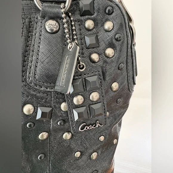 Limited Edition Coach Kristin Studded Pleated Leather Satchel Bag Black w DstBg - Picture 3 of 7